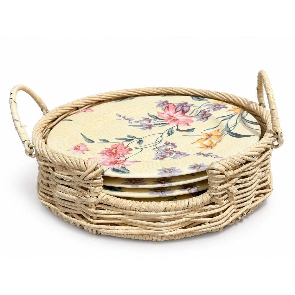 Vintage Lenox Perennial Garden Salad Plates & Wicker Basket Floral New Tags